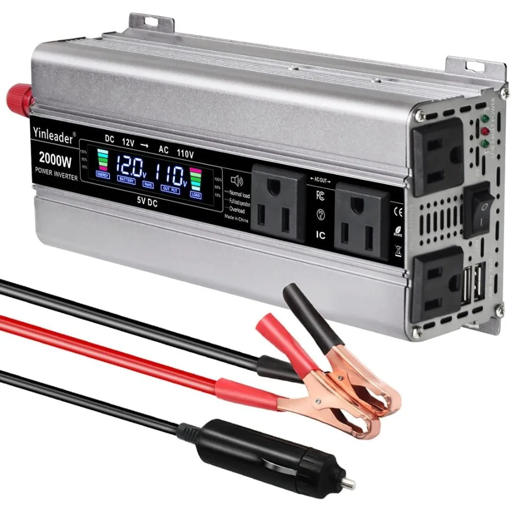 

1000W 12V DC to 110V AC Car Power Inverter with 2000W Peak Power, 4 AC Outlets and Dual USB Ports