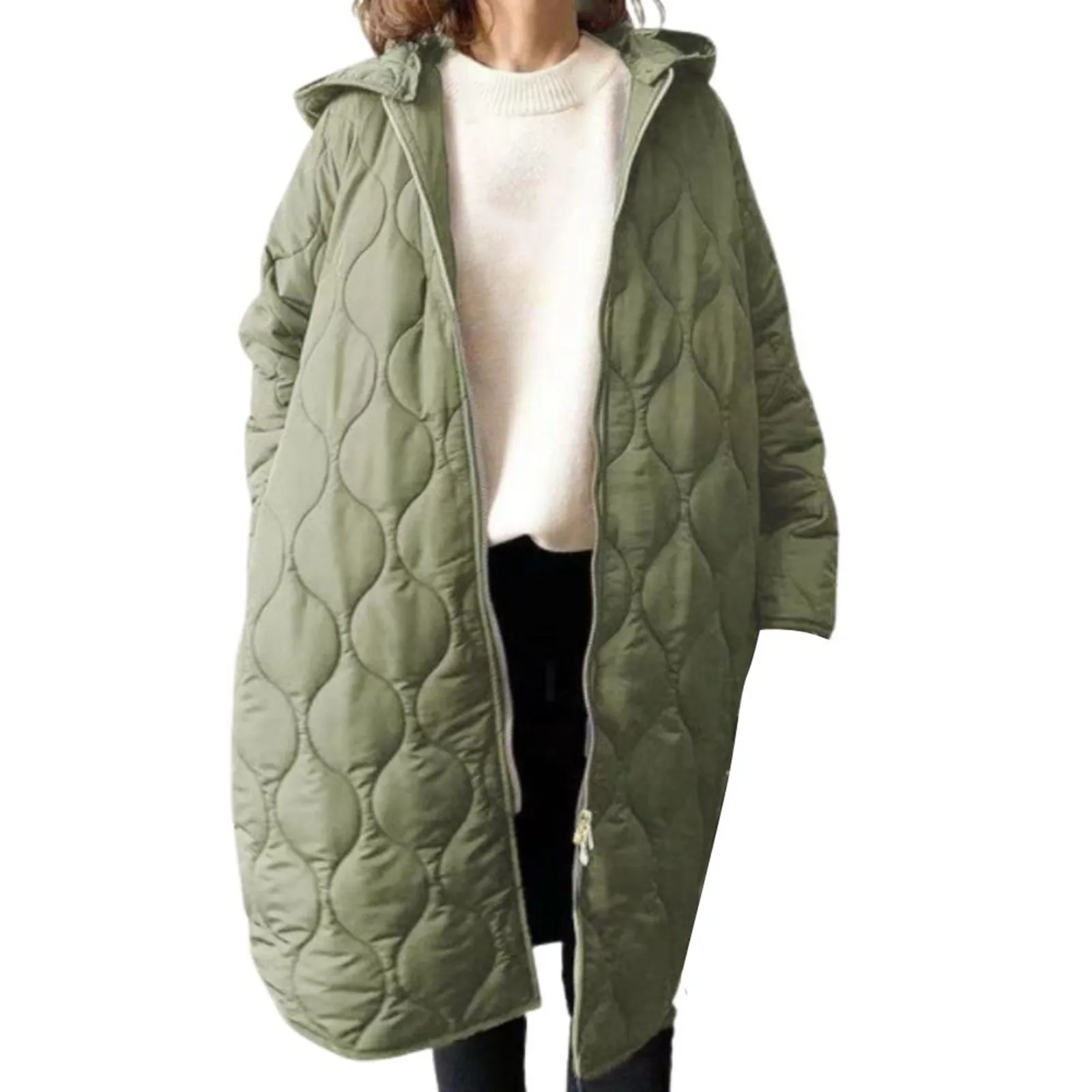 Winter Hooded Long Parkas Quilted Coats Loose Casual Zipper Long Sleeve Top Cotton Padded Jackets Women Clothing Female Outwear