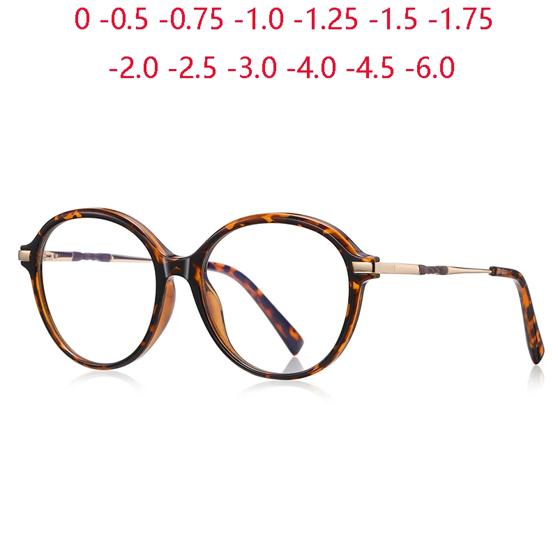 

Leopard Frame Round Myopia Glasses Finished Anti Blue Rays Computer Myopia Prescription Glasses With Lenses -0.5 -0.75 To -6.0