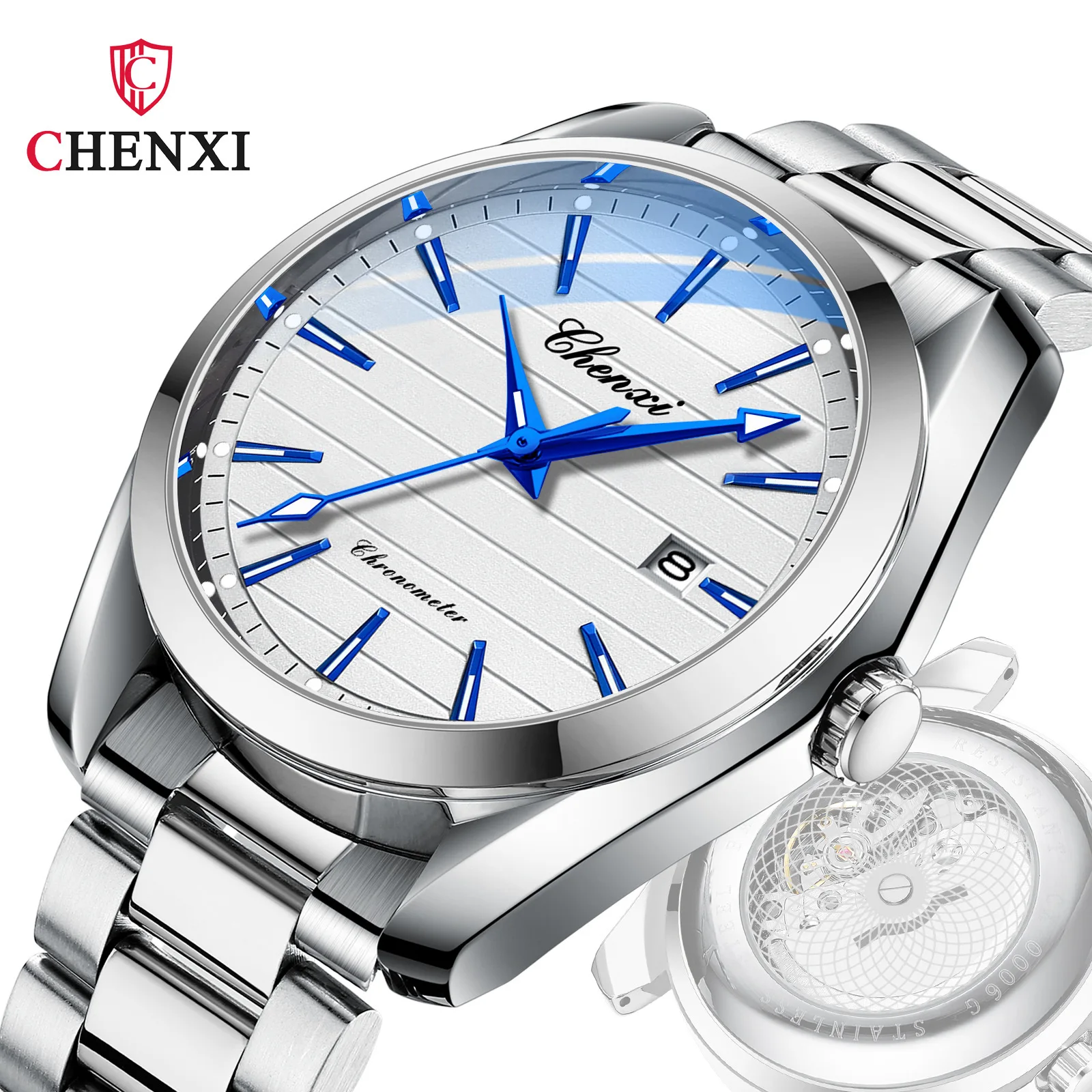 CHENXI 0006 Men\'s Watch Fashion Silver Stainless Steel Casual Business Watches Men Luxury Quartz Wristwatch for Male Gift Clock