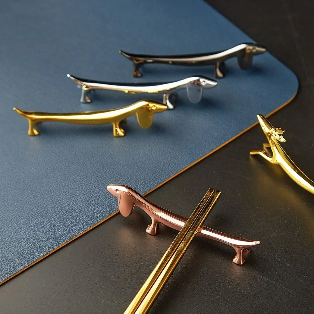 2PCS Zinc Alloy Dachshund Dog Chopstick Holder Dog Shape Cute Chopstick Rest Decorative Silver Tableware Chopstick Pillow