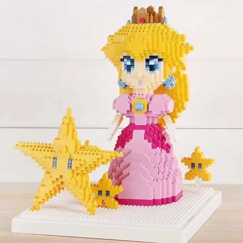 Mini DIY Building Blocks Puzzle para crianças, Peach Princess, Super Micro, Estrela, Rosa, Menina, Brick Toys, Presentes, 1484Pcs