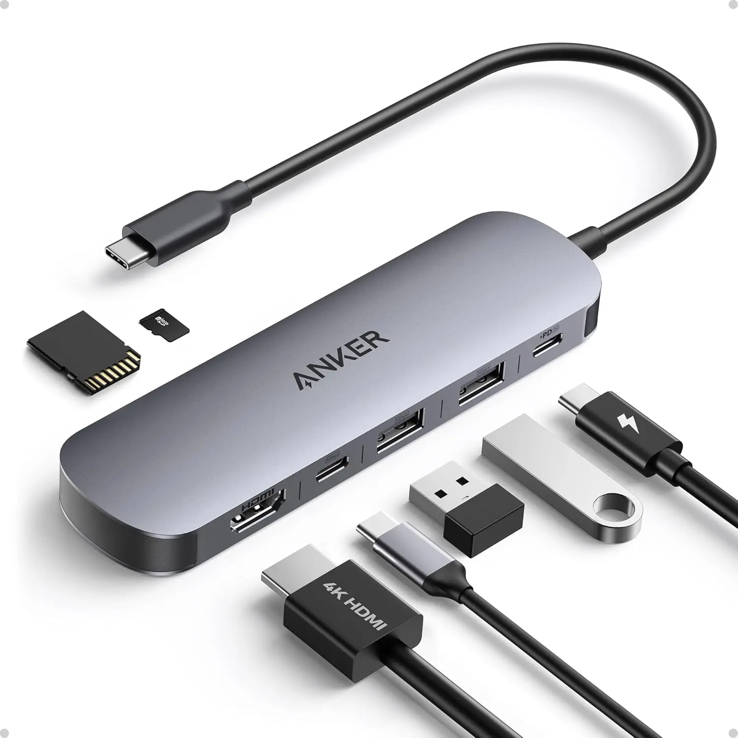 Anker USB C Hub, 7-in-1 Multi-Port USB Adapter for Laptops, 4K60Hz USB C to HDMI Splitter, 85W Max Power Delivery