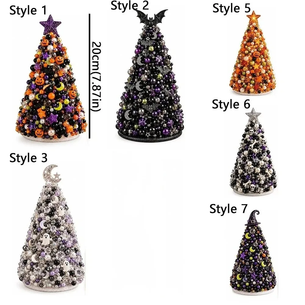 Glitter Finish Halloween Beaded Tree Kit Spooky Foam Cone DIY Halloween Tabletop Tree Pumpkin Bat Witch