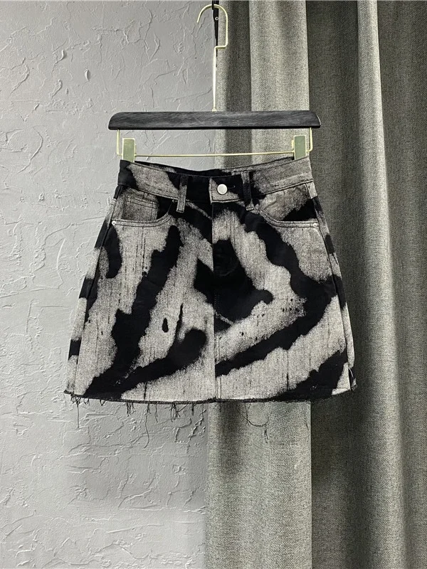 

Джинсовая юбка А-силуэта с высокой талией, с принтом, повседневная, из полиэстера, женская, весенняя мода