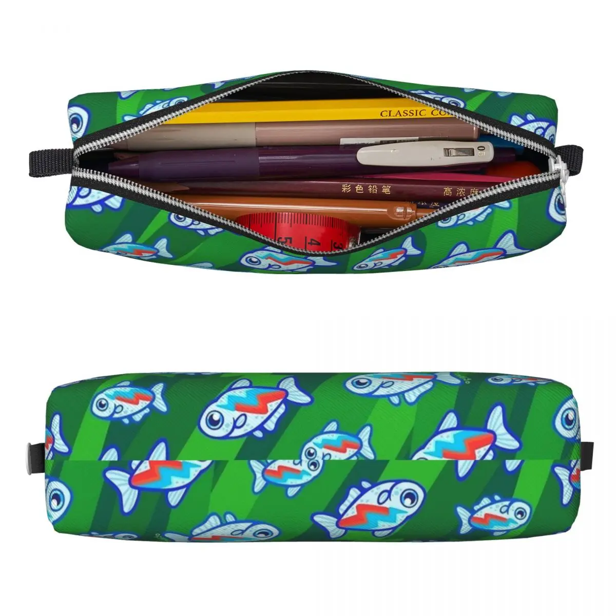 Neon Tetra Fish Pattern Pencil Case Lovely Pen Pencil Bags Girls Boys Large Storage School Supplies Zipper Pencil Box