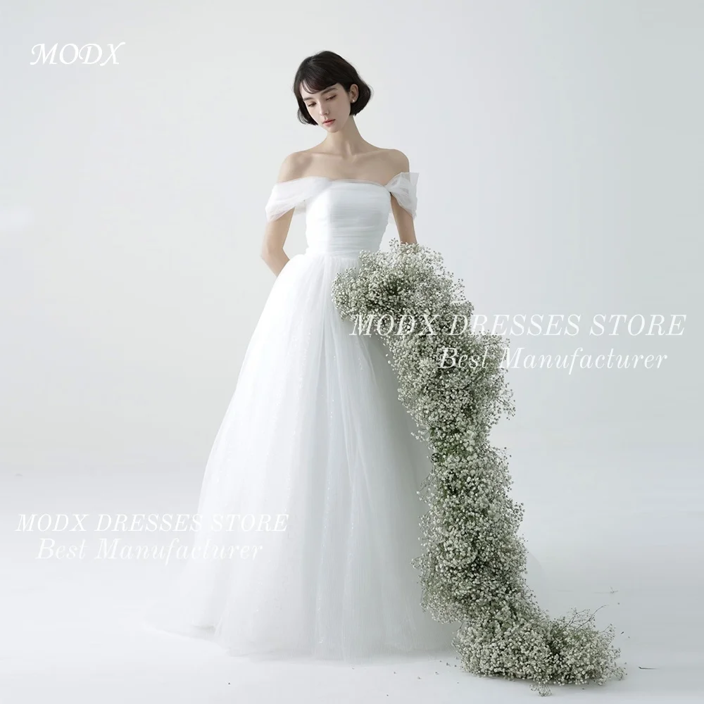 

Свадебное платье MODX 2026 с открытыми плечами, цвета слоновой кости, из тюля, элегантное, в пол, на шнуровке, для женщин