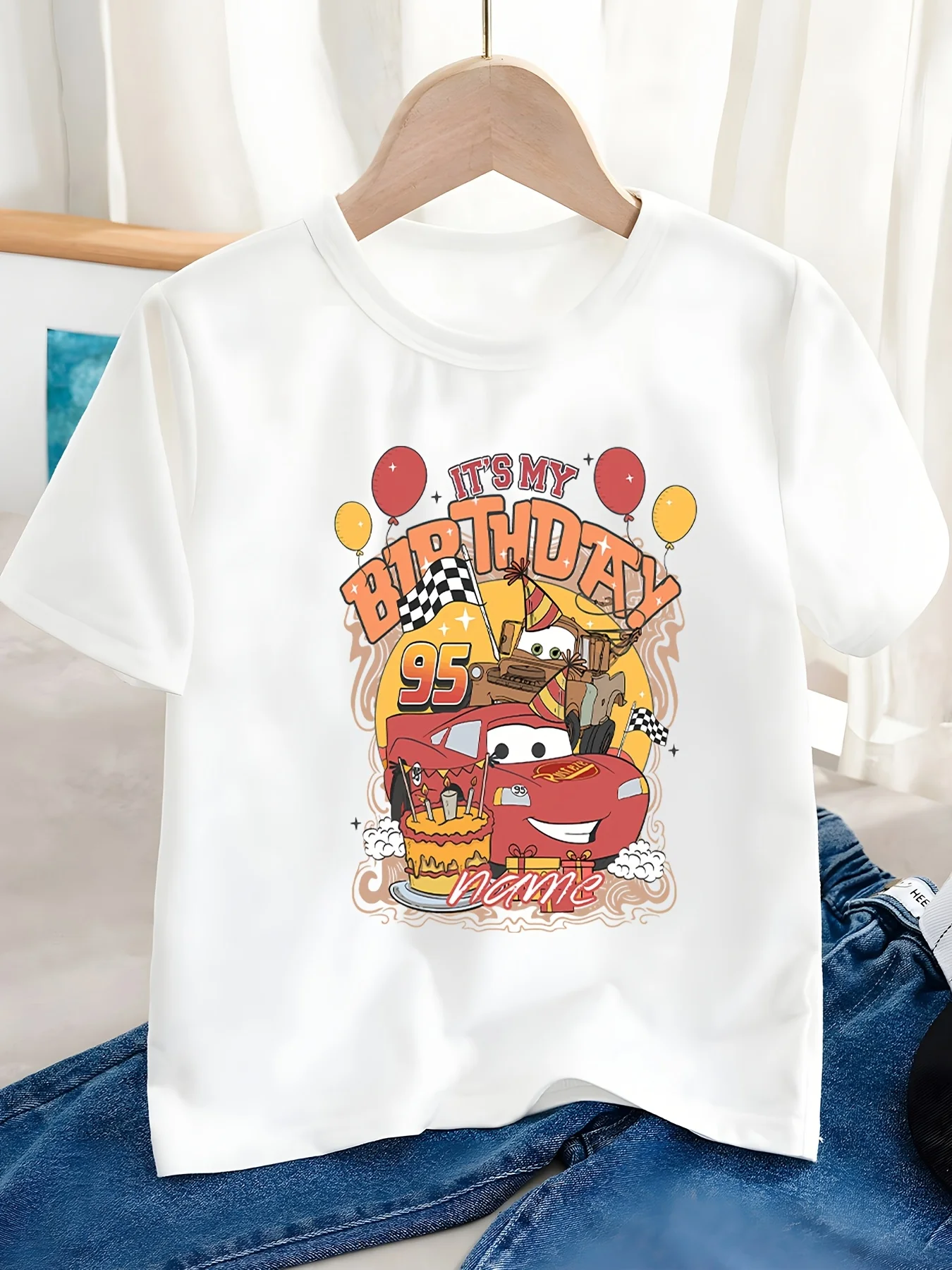

Disney Cute Racing Story McQueen Pattern Crew Neck Cute Handsome Boys and Girls Casual Summer Kids Short Sleeve T-Shirt