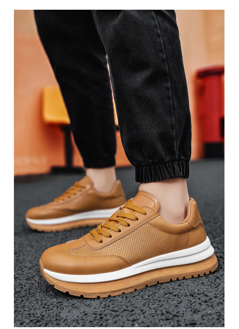 Frühling Sommer Neue Echtleder Freizeitschuhe Atmungsaktive Herrenschuhe Runde Zehenkappe Schnürung Plateau-Sneaker aus Rindsleder – Detail 16