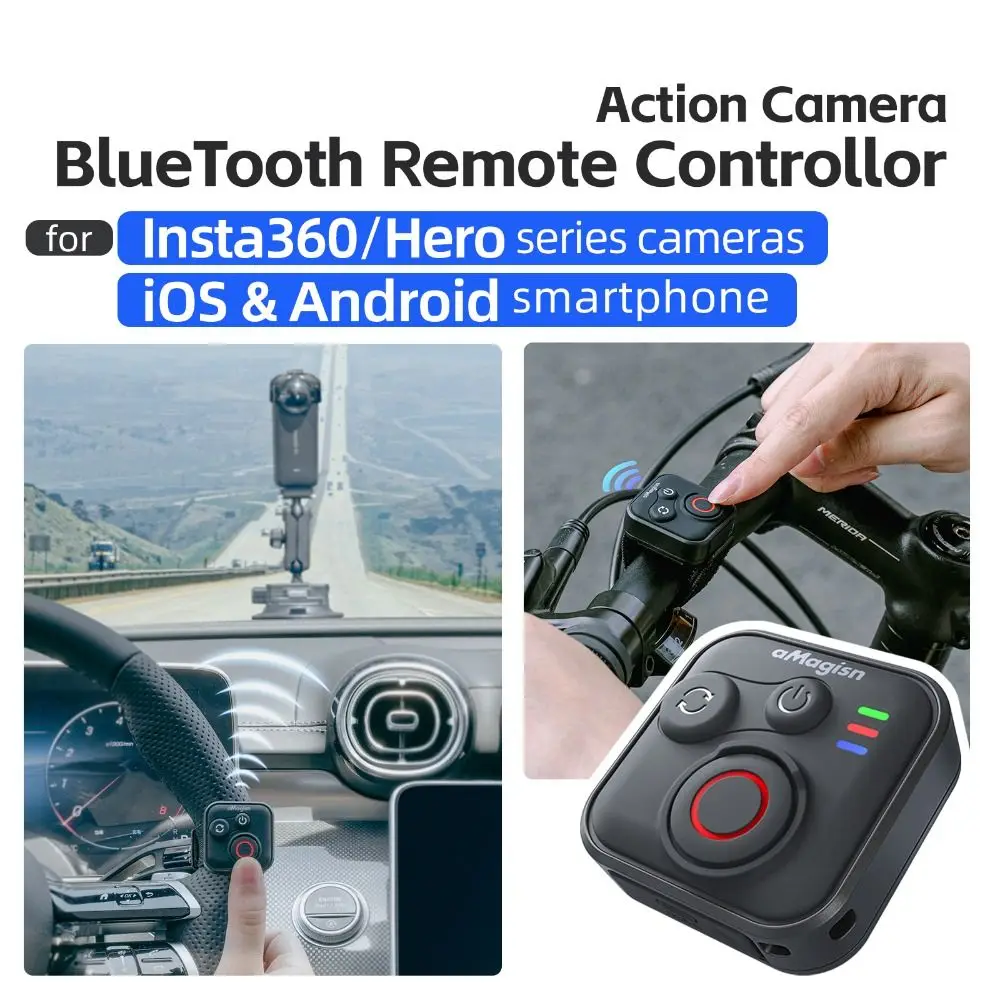 Telecomando Bluetooth 50M con cinturino da polso Controller di ripresa wireless per fotocamera per Insta360 X5/X4/AcePro 2/DJI Action 5 Pro