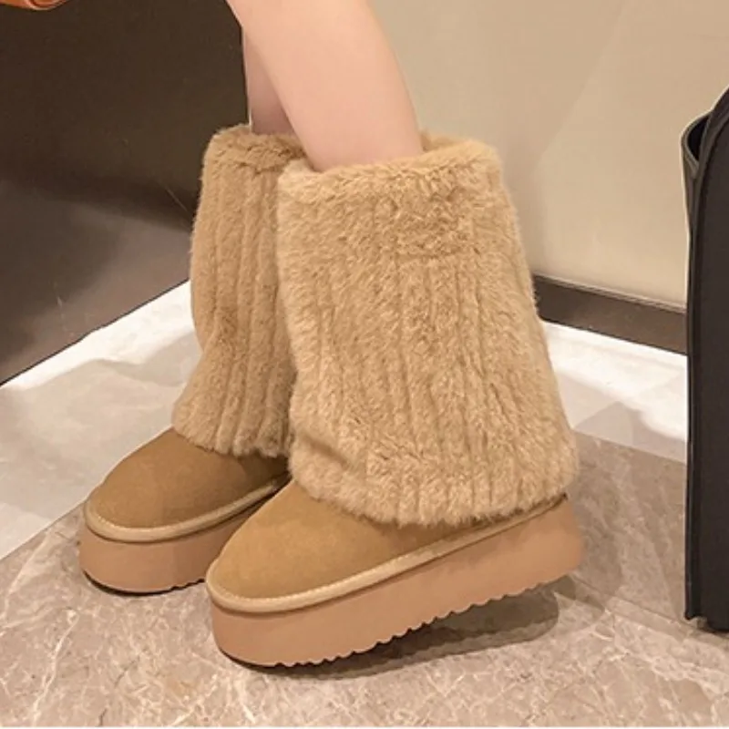 

Women Snow Boots Fur Casual Flats Platform Shoes 2025 Winter Warm Short Plush Ankle Boots Sport Walking Woman Sneakers New Botas