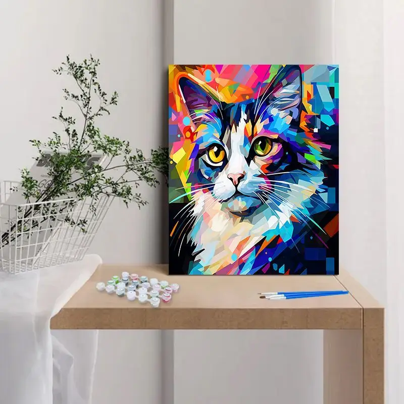 CHENISTcocktail-Peinture d'animaux de chat coloré, dessin sur toile, décoration de maison, cadeau à faire soi-même