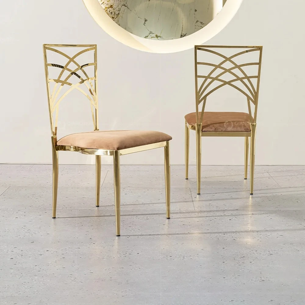 Light luxury stainless steel wedding chairs detachable stacking luxury Gold metal wedding chairs