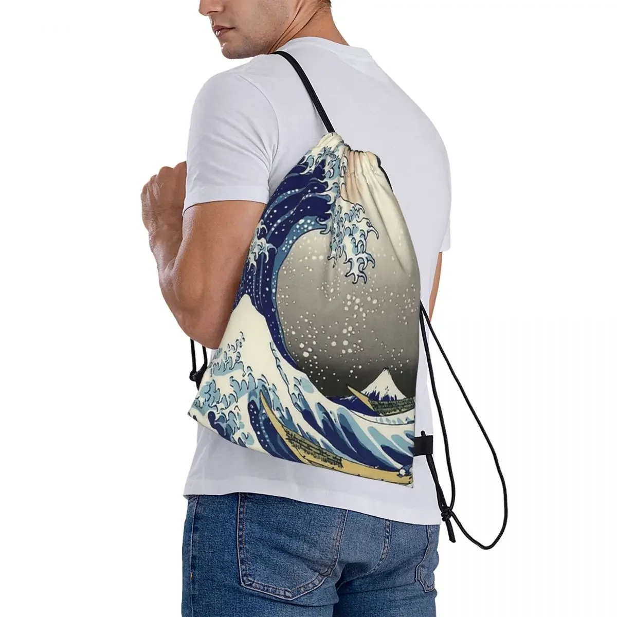 'The Great Wave Off Kanagawa' By Katsushika Hokusai Backpacks Drawstring Bags Drawstring Bundle Pocket Sports Bag BookBag