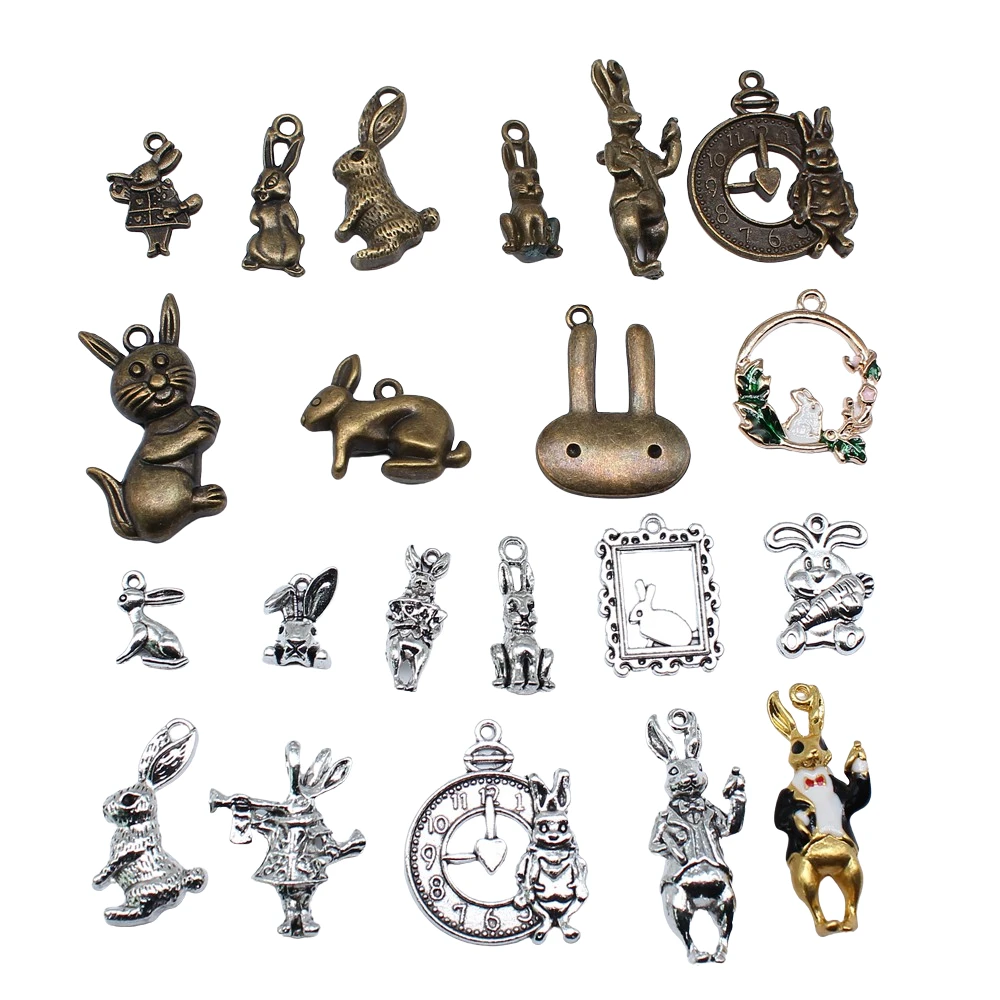 10 sztuk zegar królik Charms do tworzenia biżuterii antyczny brąz kolor srebrny wisiorki dokonywanie DIY Handmade tybetański Fit biżuteria — zdjęcie 2