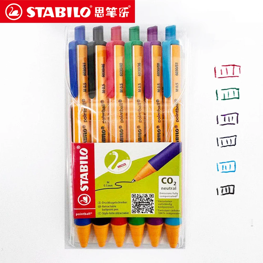 6pcs/set German Stabilo Ballpoint Pens Oil-based with Multiple Colors of 0.5mm for Writing Signing 6030 School Office Stationery