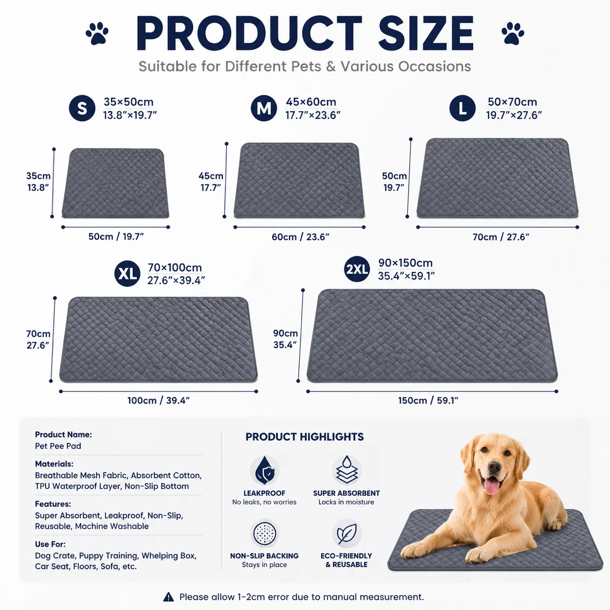 Dog Pee Pad Reusable Washable Dog Urine Mat Car Seat Floor Sofa Waterproof Absorbent Puppy Cat Training Diaper Mat Pet Supplies view 5