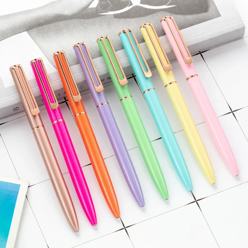 

16PCS Spot rotary ballpoint pen wholesale creative fashion multi-color metal medium oil pen laser advertising gift pen