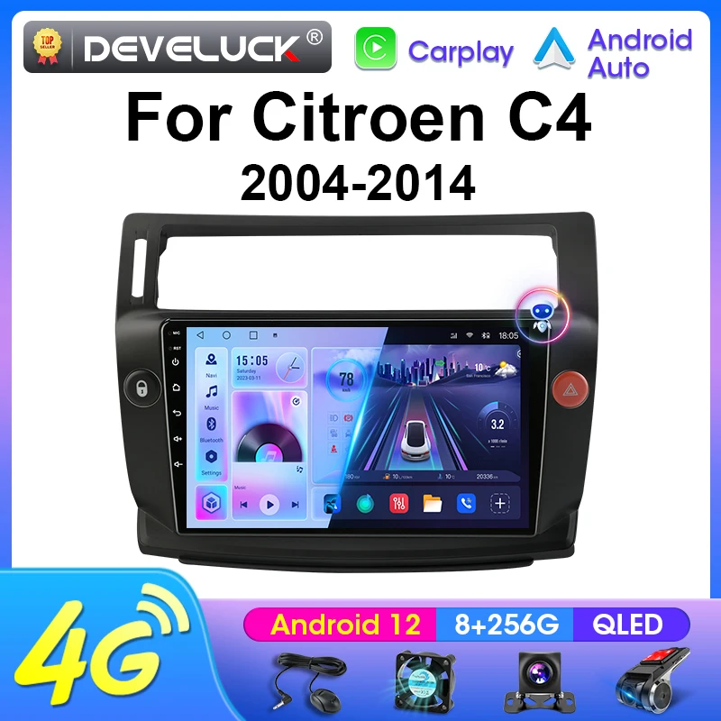 

For Citroen C4 C-Triomphe Quatre 2004-2014 2 Din Android 12 Car Stereo Radio Multimedia Video Player GPS 4G Carplay Auto DVD DSP