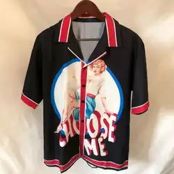 Woman Portrait Print Men Shirt Short Sleeve Shirt Streetwear Social Party Blusa Camisa Masculina 2023 Hawaii Shirt Chemise Homme