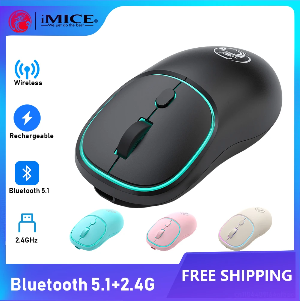 

Bluetooth 2.4G Wireless Mouse Dual Modes Backlit Mute 1600DPI Adjustable Rechargeable Mice for MacBook Laptop Tablet PC Mause