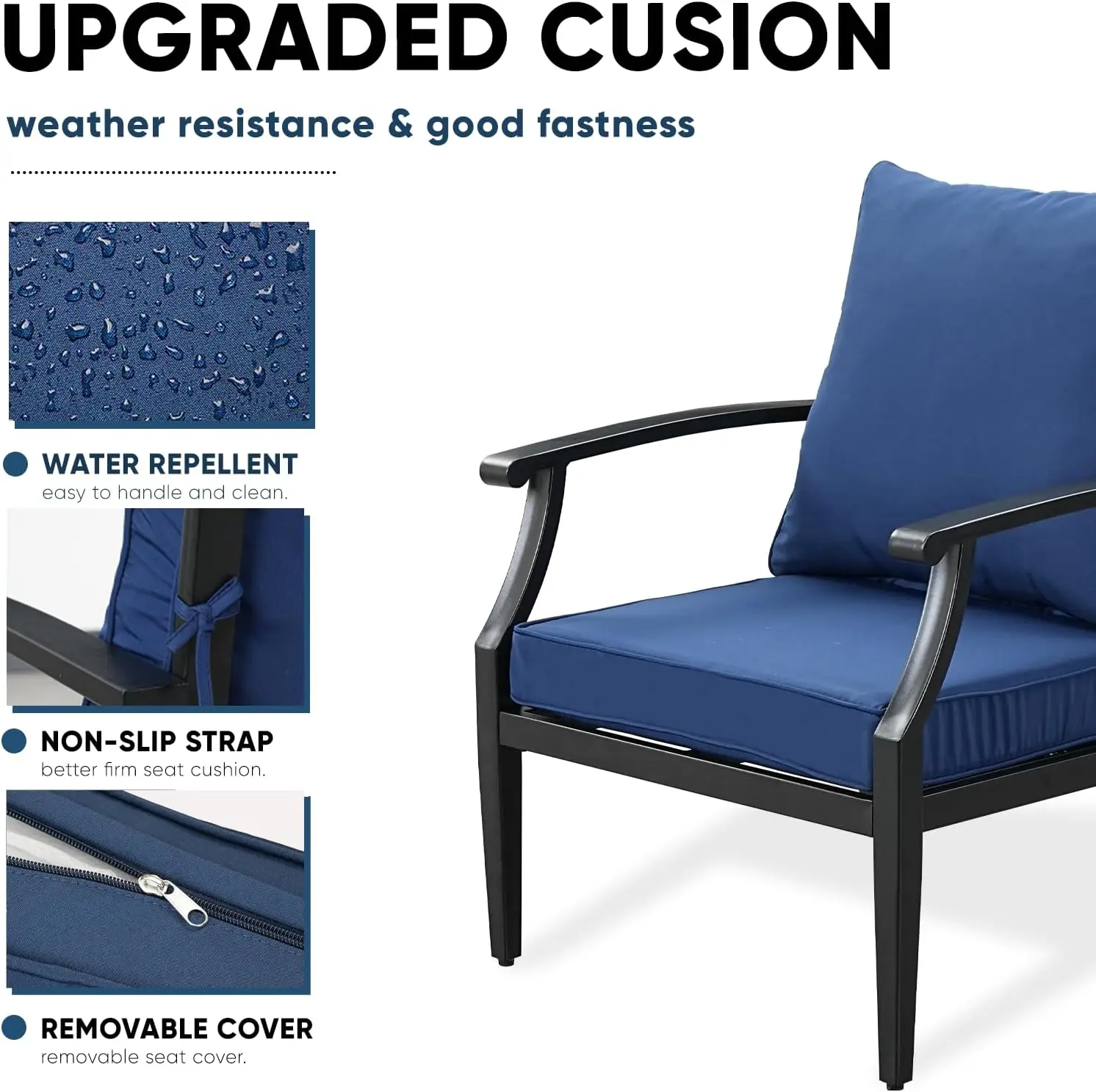 4-Piece Patio Conversation Set,Oversized Outdoor Metal Furniture Set With Table And Loveseat,Removable And Washable Deep