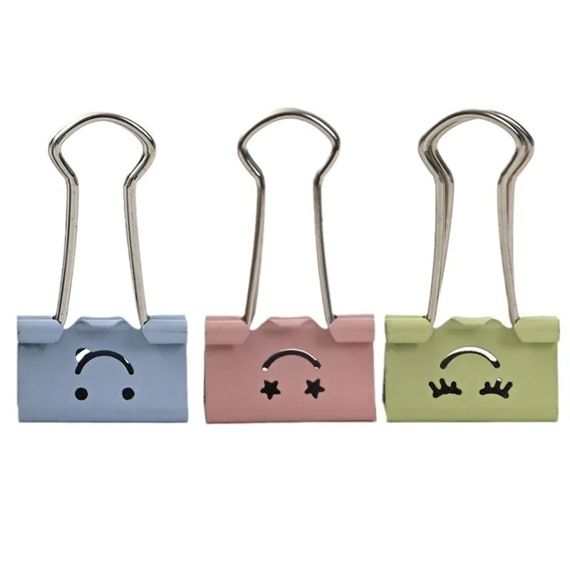20pcs/pack Smiley Long Tail Clip, 19mm Cute and Creative Macaron Colored Metal Hollow Ticket Clip