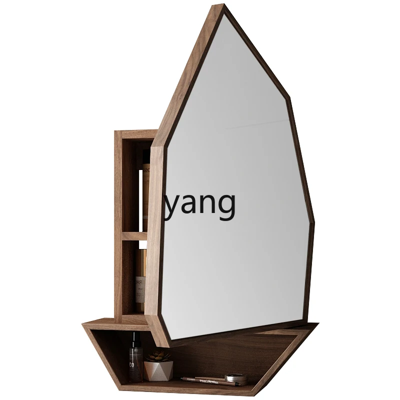 

Yjq geometric water drop mirror cabinet black walnut solid wood modern simple bathroom washbasin storage storage