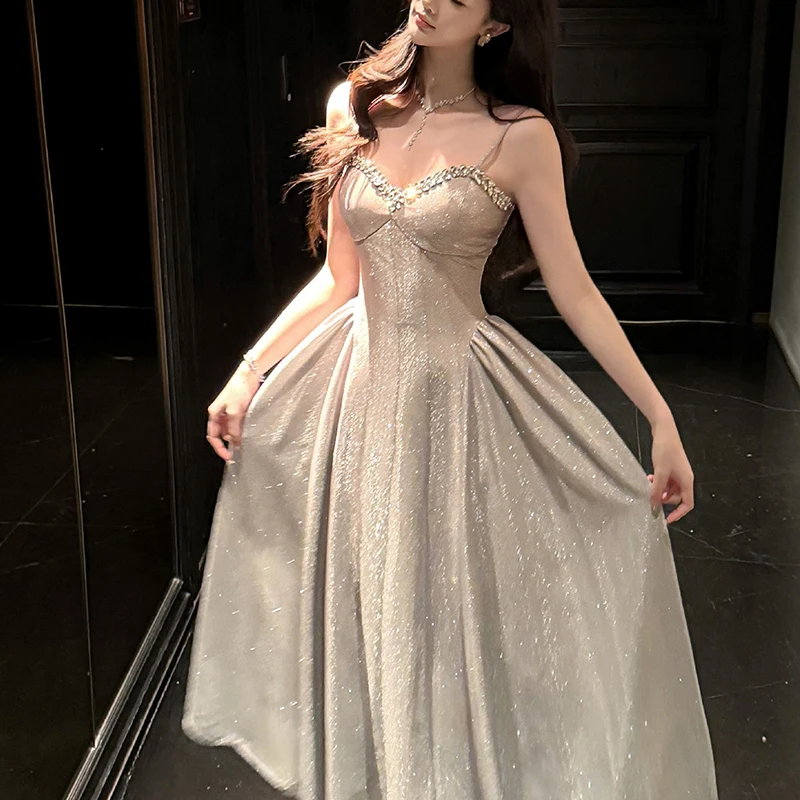 Straps Sparkling  Evening Dress Fashionable Sleeveless Ball Gown Elegant Korean Party Wedding Reception Gowns Attractive Dresses