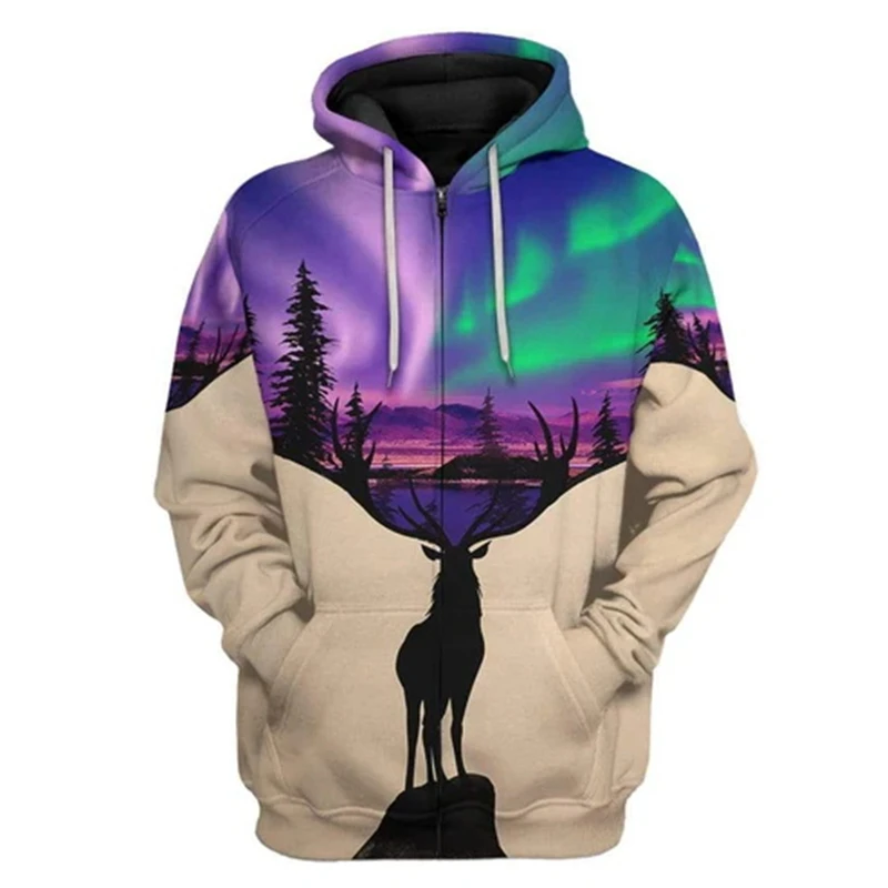 

New Spring and Autumn, men's zipper hooded sweatshirt, 3D animal graphics hooded sweatshirt, P hooded streetwear, casual wear
