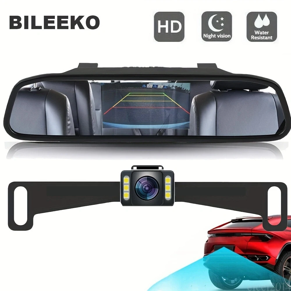 

Car Reverse Mirror Monitor 5 Inch TFT LCD Screen Display License Plate Rear View Camera LED Night Vision Backup Kit Paking Syste