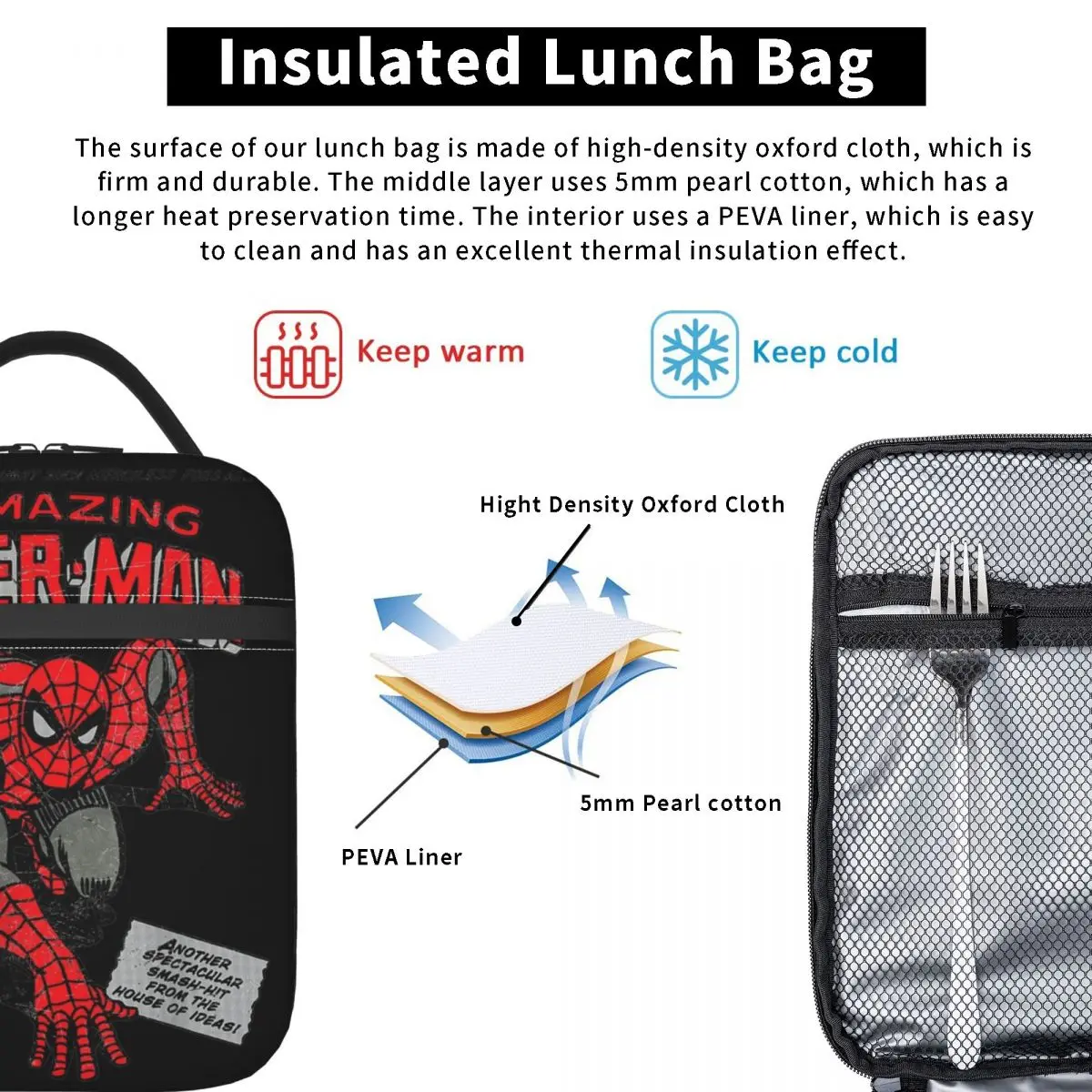 Spider-man Spiderman borsa termica per il pranzo contenitore per il pranzo ad alta capacità borsa termica Tote Lunch Box School Picnic borse per la