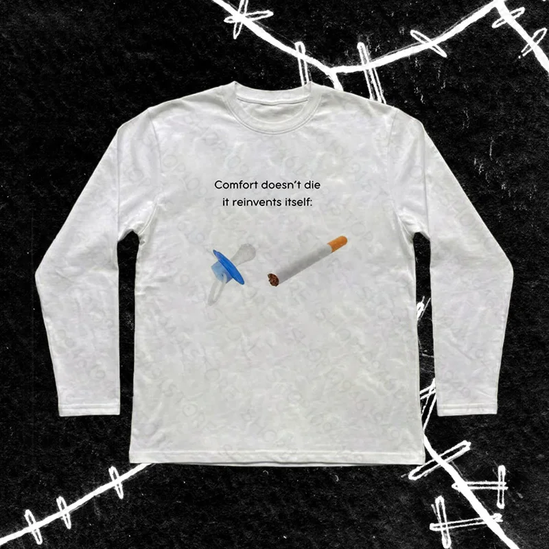 Y2k Aesthetic Anime pattern Vintage Basic Tees Ladies Clothes Retro Graphic Top White Long Sleeve Casual T Shirt Women Korea