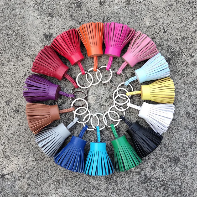 Genuine Natural Real Leather Tassel Keychain For Keys Car Key Chain Key Ring Women Bag Charm Pendant Girls