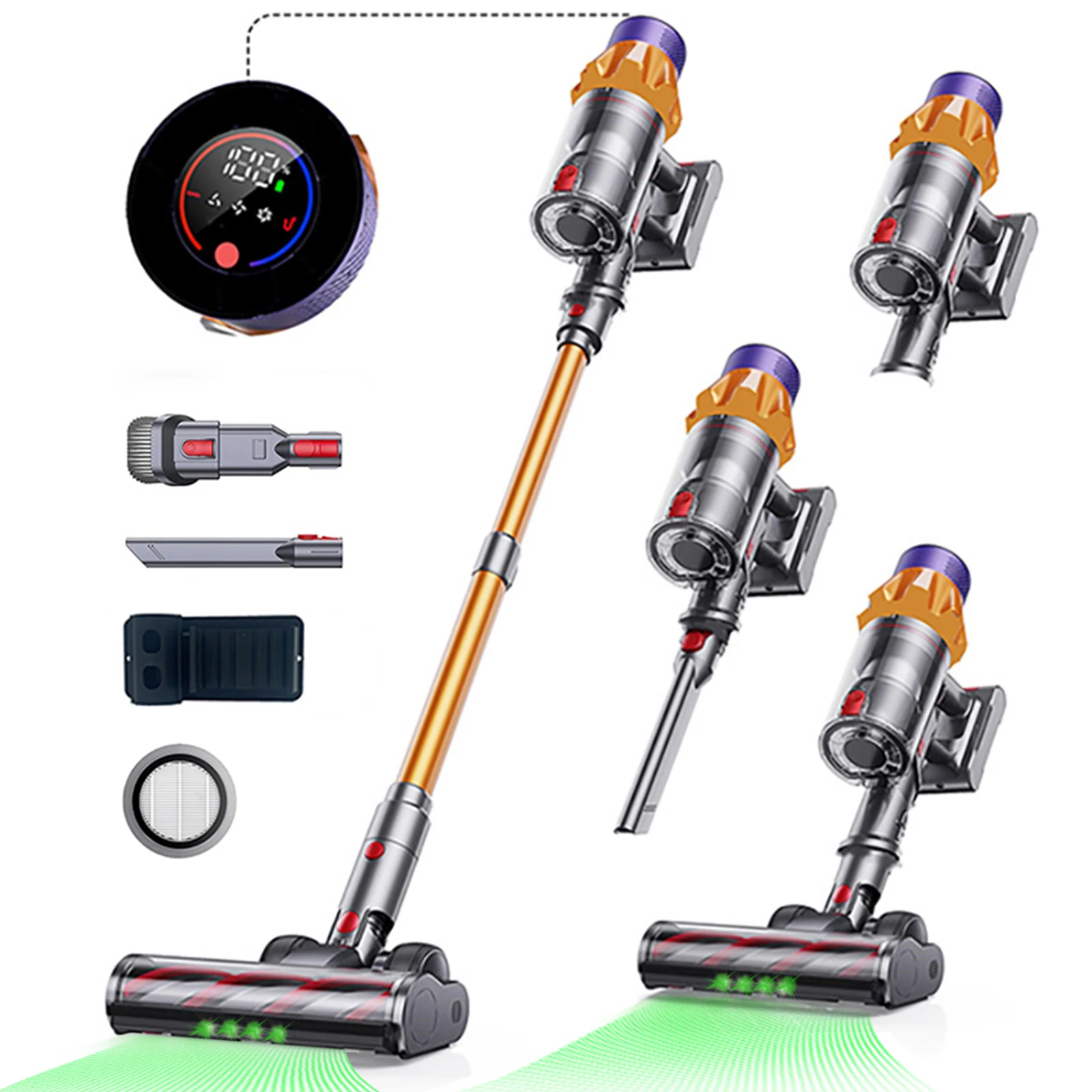 Cordless Handheld Vacuum Cleaner V18 Gold,45KPA,Touch Screen,Smart Dust Sensor, for Home Bed Carpet Clean