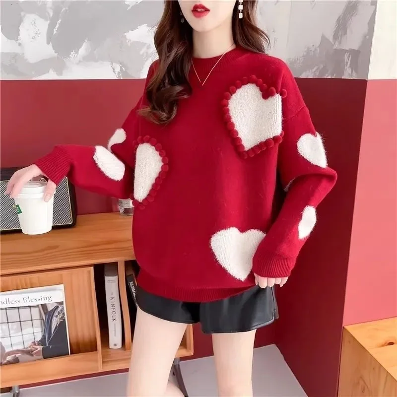 Koreaanse Vrouwen Ronde Hals Trui Truien Vrouwelijke Casual Jacquard Breien Jas Herfst Dames Mode Lange Mouwen Trui Tops