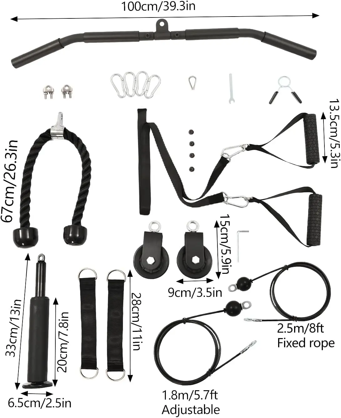نظام بكرة الكابلات باللون الأسود شديد التحمل - سعة تحميل 264.55 رطلاً، بكرات نايلون صامتة ومقابض مضادة للانزلاق، تدريب متعدد العضلات #2