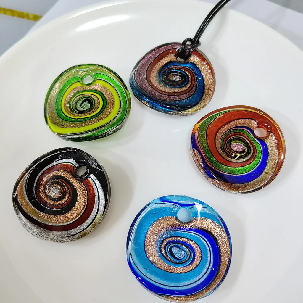 1PCS Red Blue Lollipop Glass Murano Floral Round swirl Lampwork  Pendant Necklace For Women Cheap Items With Jewelry