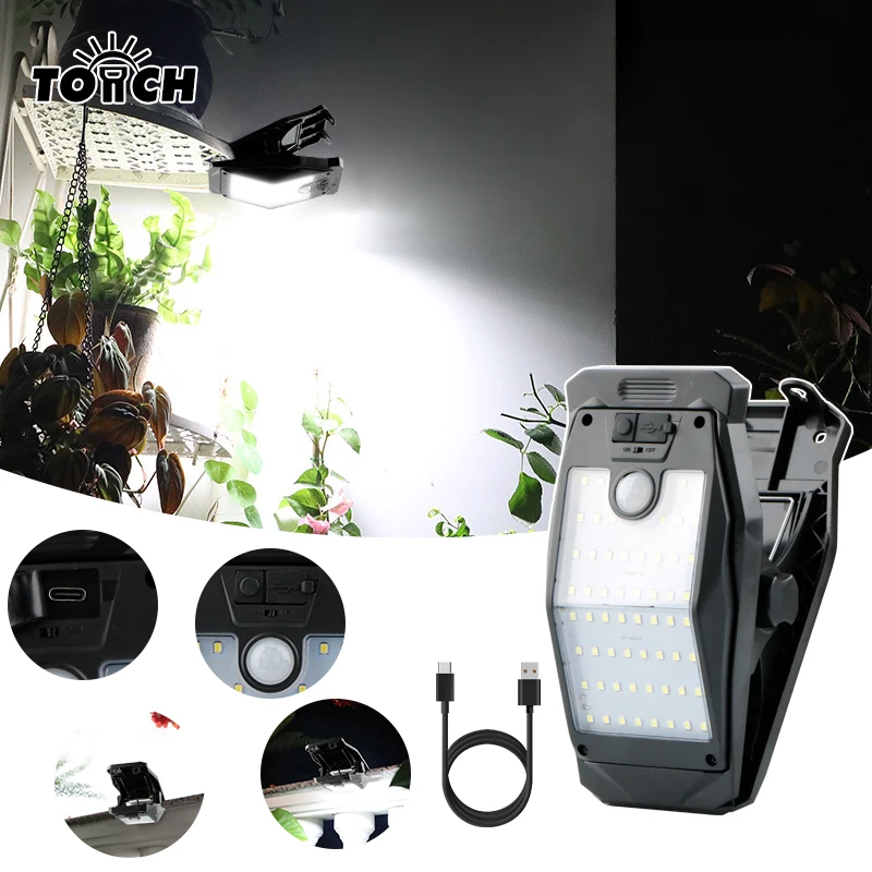 1pc Outdoor Solar Clip Light LED Sensor Garden Light Garage Light for Travelling, Camping, Hiking