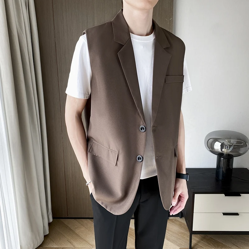 

Sli ex Svel Suit Vest Trendy Youth Casual Loose Fit Pure Color Four Seasons Wear Single Button Youth Culture