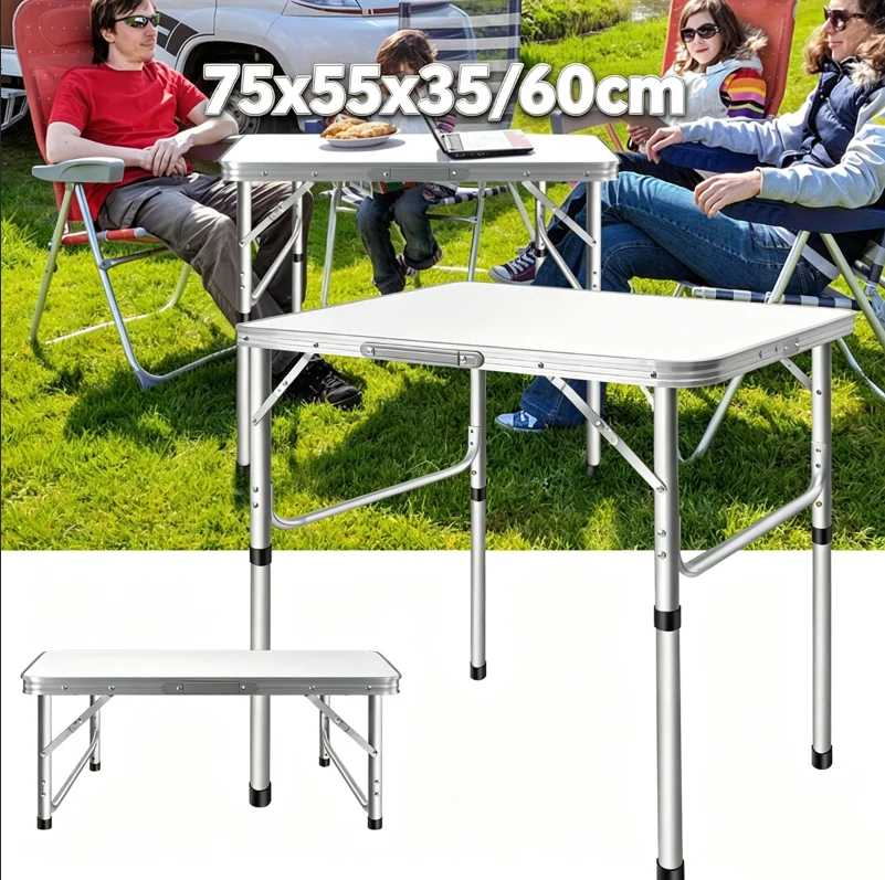 Table de camping pliable, hauteur réglable pour l'intérieur et l'extérieur 75x55x35/60cm, tables de pique-nique pliables avec poignée de transport