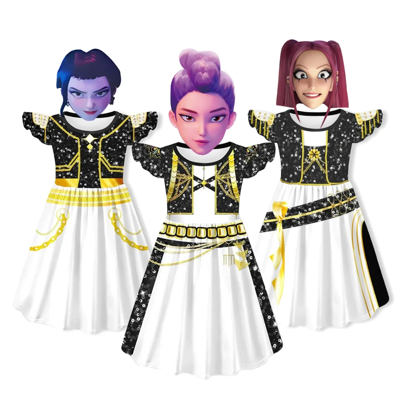 

Anime Kids KPop Demon Hunters Dress Rumi Mira Zoey Cosplay Girls Dress Costume Kids Dresses Halloween Carnival Xmas Party Dress