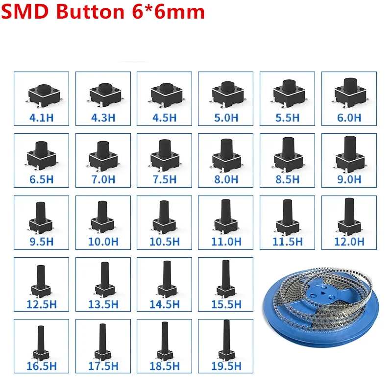 

20Pcs SMD 6*6*4.3MM 6X6X4.3/4.5/5.0/5.5/6.0/6.5/7.0/8.0/8.5/10/11/12/14/15/16MM Tactile Tact Push Button Micro Switch Momentary