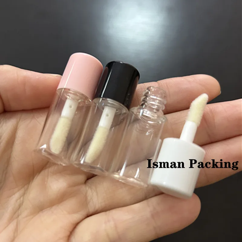 50Pcs Empty mini round pink white black liquid lipstick packaging sample small lip gloss container wand tubes with brush 1.5ml