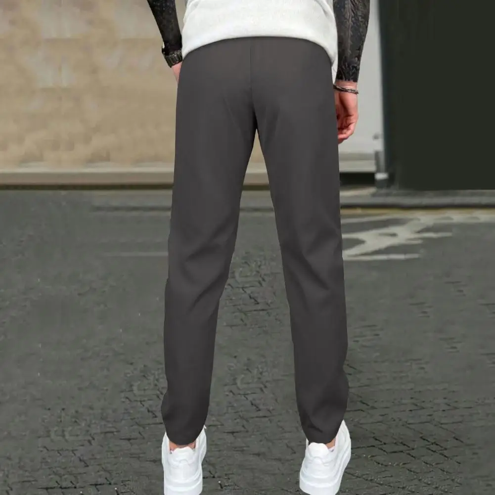 

Мужские брюки-карандаш на шнурке, однотонные мужские девятые брюки, дышащие простые прямые повседневные брюки с эластичной резинкой на талии, летние брюки