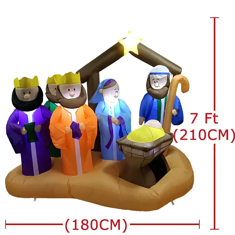 2.1M Inflatable Nativity Scene Christmas Decoration LED Light Up Jesus Manger Outdoor Garden Yard Holiday Display Ornament