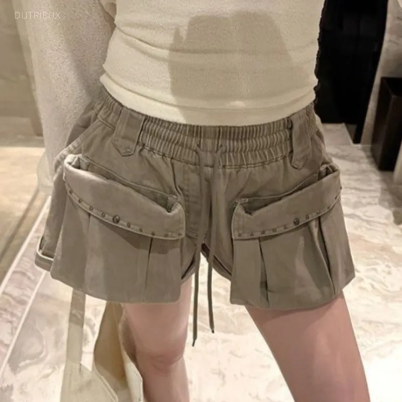 Y2k Shorts Mujer Pockets Solid Streetwear American Style Women Pants Spring Summer Fashion Rivets Vintage Pantalones Cortos