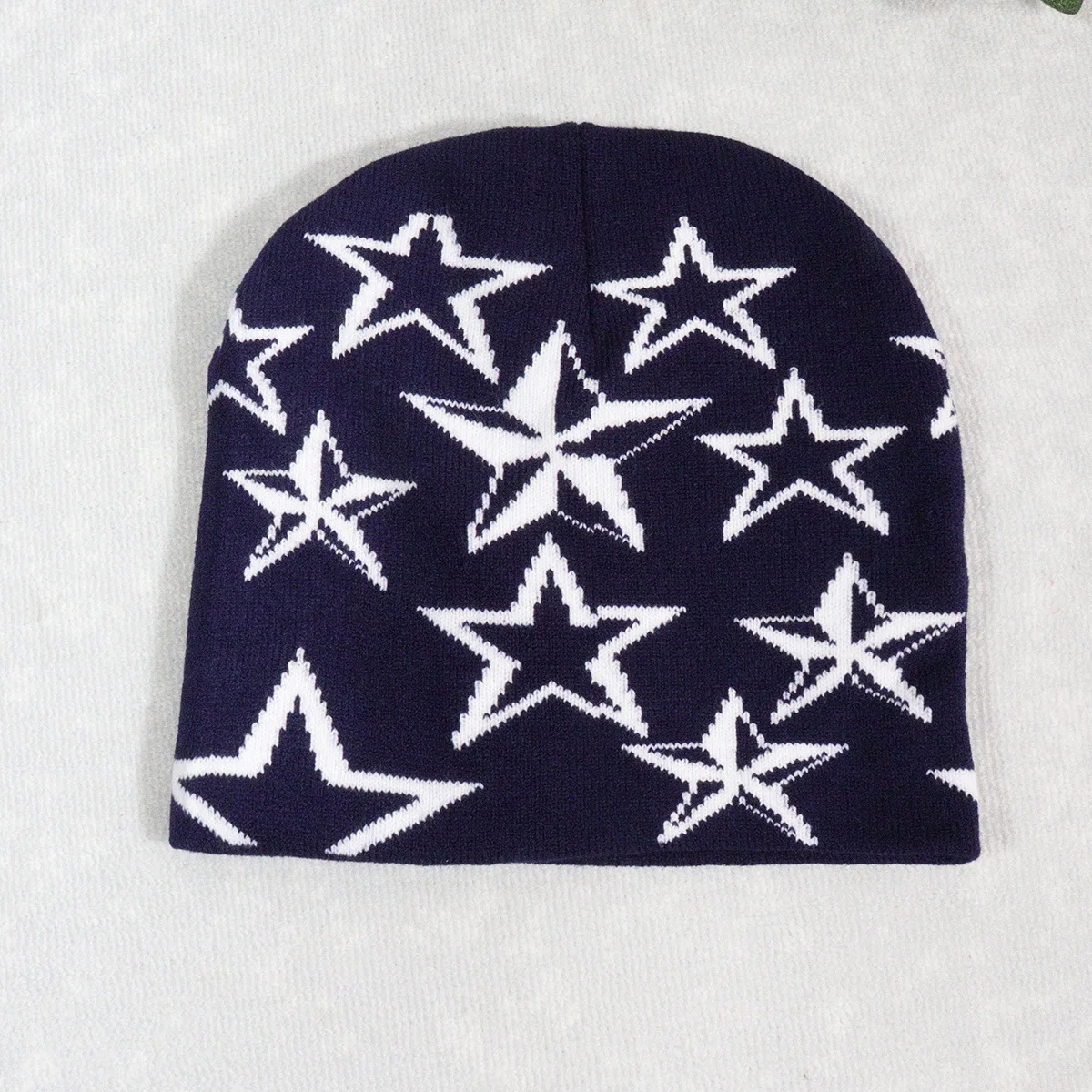New Five-Pointed Star Hat Autumn and Winter Fashion All Matching Woolen Hat Autumn and Winter Winterproof Warm Knit Hat