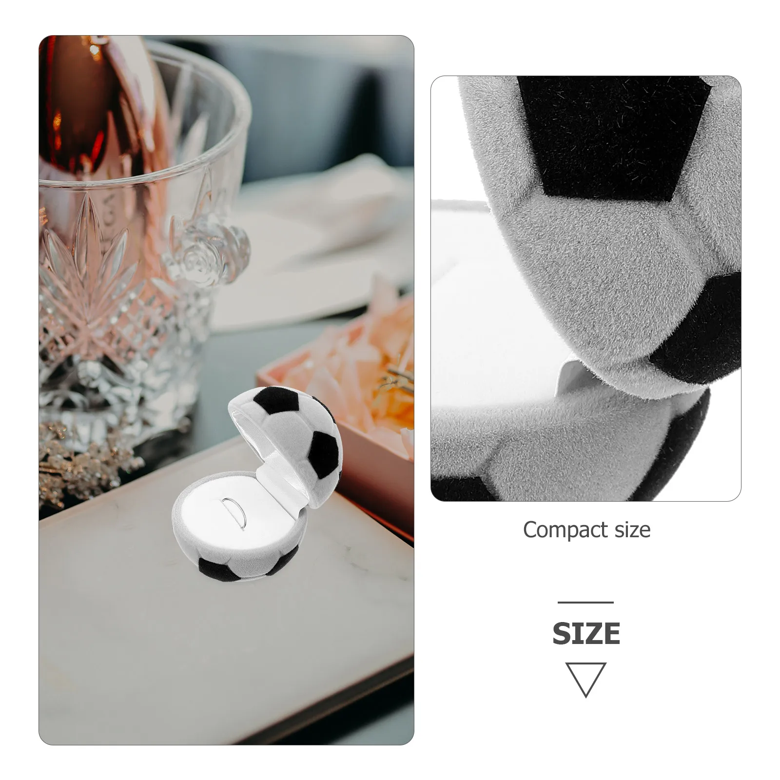 

Velvet Jewelry Box Football Ring Holder Round Case Travel Flocking Earrings Box Gray Black Small Storage Wedding Engagement