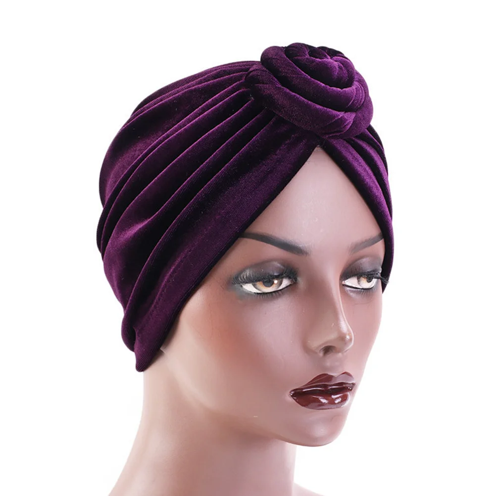 قبعة لف الرأس أنيقة منديل عمامة بوهيمية على الطراز الوطني قبعة استحمام أرجوانية خفيفة الوزن ومطاطة #2